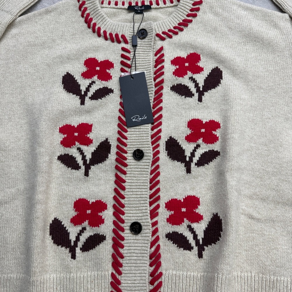 Anthropologie Rails Mavie Carmine Cardigan Womens XL Oatmeal Whipstitch Sweater - Picture 3 of 11